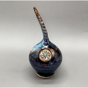 Vintage Colm de Ris Studio Pottery Cheese Spice Shaker Blue Glaze Cork Stopper